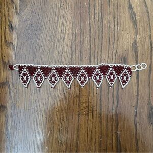 Handmade Mexican Anklet- wine red and light pink